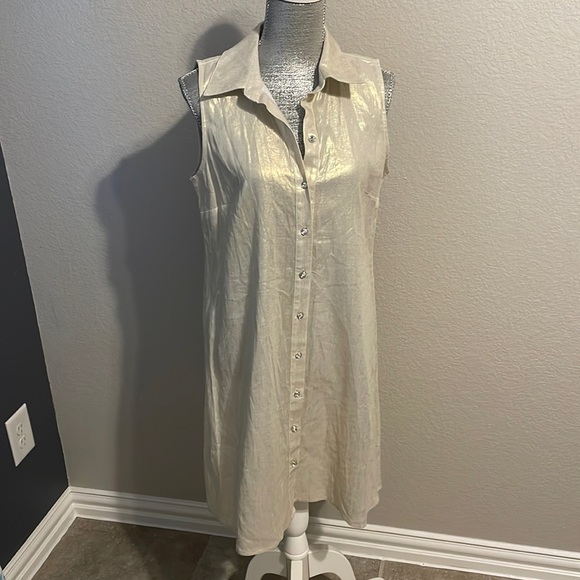 MSK Gold Metallic Dress Medium Sleeveless Jeweled Buttons‎ - Picture 1 of 7